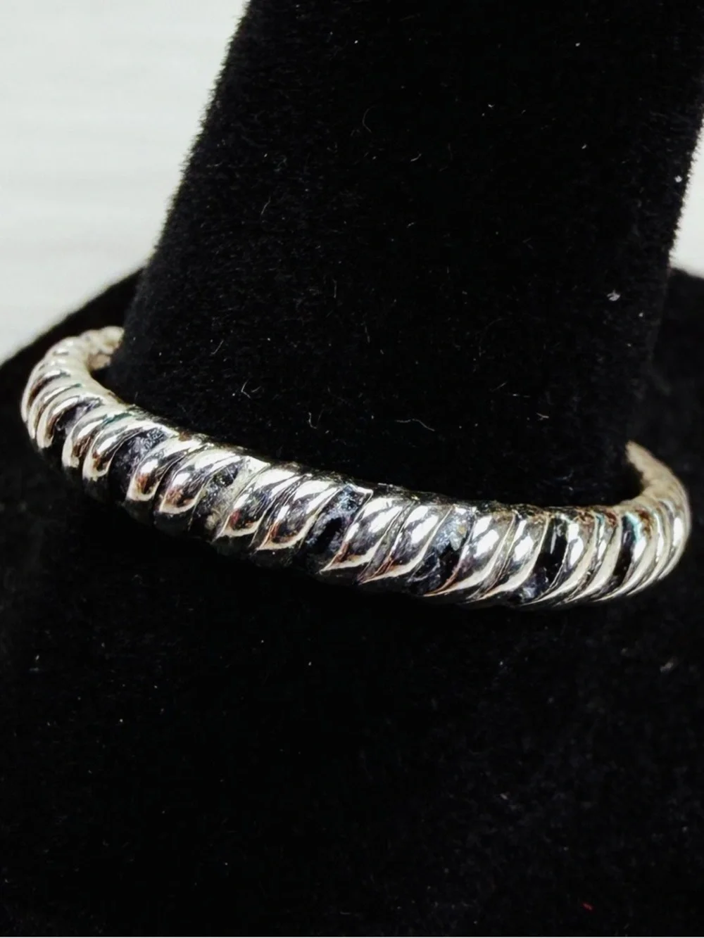Silvertone Black Textured stacking ring size 9